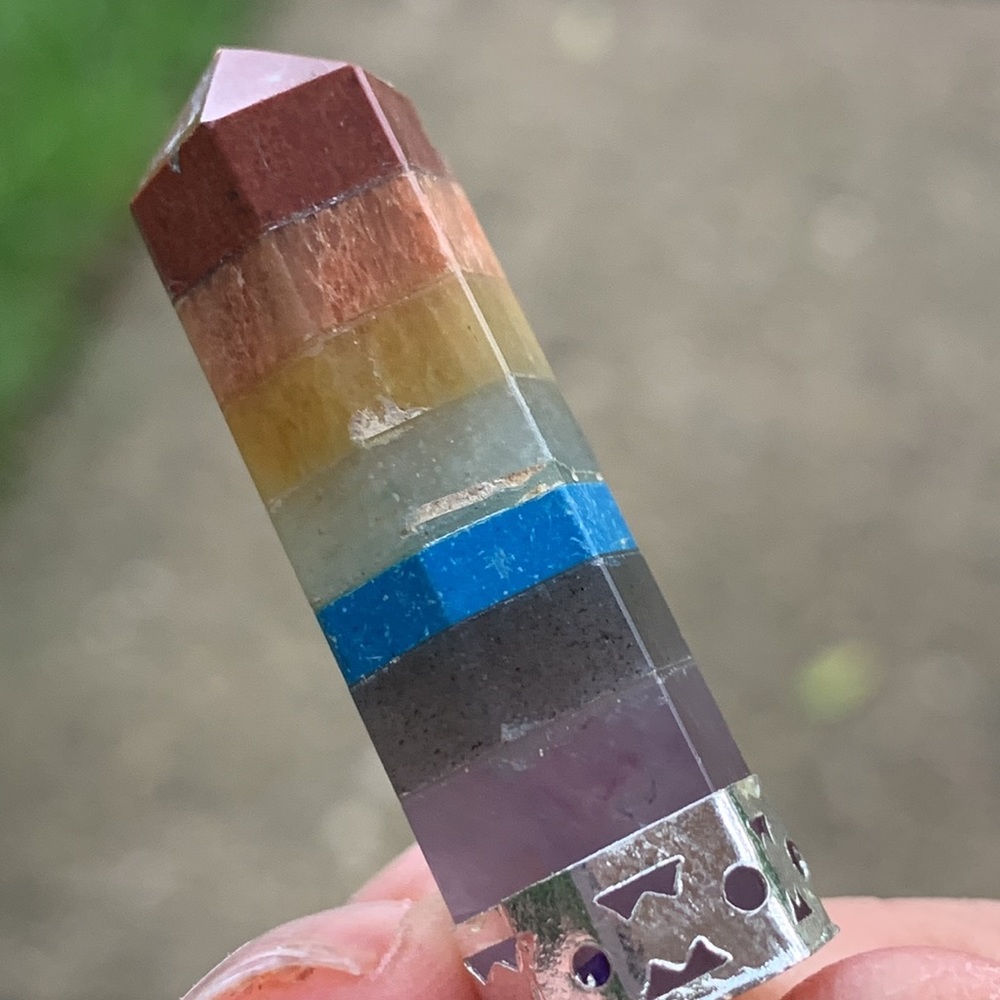Seven Chakra Silver Capped Terminated Pendant - Picture 13 of 16